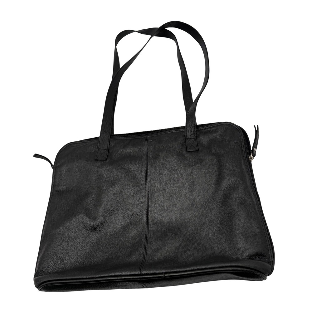 Latico Leather Black Tote Bag Large Floral Lining Zip Top Shoulder Purse